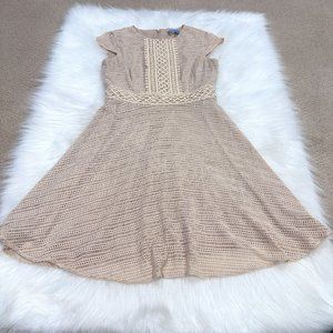 Antonio Melani Dress Mini Fit Flare Tan Lace Crochet Boho Neutral Sz 4 #6290M638